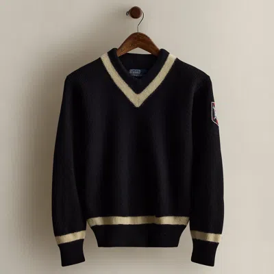 Ralph Lauren 2007 Crest Wool V-neck Sweater In Black