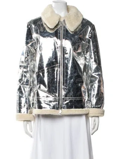 Pre-owned Ralph Lauren 2018 Goat Leather Bomber Jacket In Metallic/silver