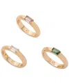 Ralph Lauren 3-pc. Set Baguette Crystal & Stone Stack Rings In Multi