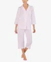 Ralph Lauren 3/4 Sleeve Classic Notch Collar Capri Pajama Set In Pink