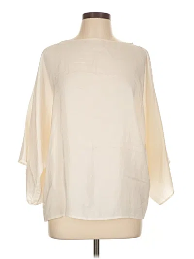 Pre-owned Ralph Lauren 3/4 Sleeve Silk Top Ivory Boatneck Tops In White