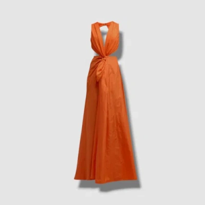 Pre-owned Ralph Lauren $3690  Collection Hailie Knot Cutout Silk Taffeta Maxi Dress Size 8 In Orange