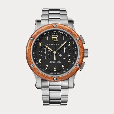 Polo Ralph Lauren 42 Mm Chronograph Steel Wood Bezel In Metallic