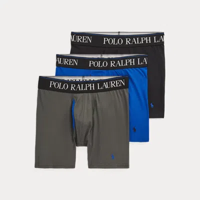 Polo Ralph Lauren 4d-flex Microfiber Boxer Brief 3-pack In Grey/blue