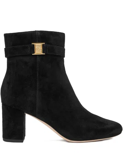 Ralph Lauren Kellie Black Suede Block Heel Ankle Boots