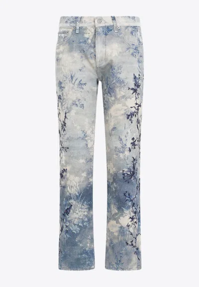 Ralph Lauren 750 Floral-print Embroidered Straight-leg Ankle Jeans In Blue