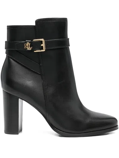 Ralph Lauren 80mm Buckle-strap Block-heel Boots In Black