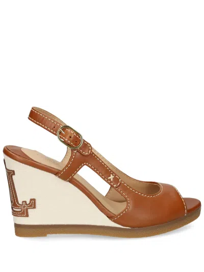 Ralph Lauren 80mm Embossed-logo Sandals In Brown