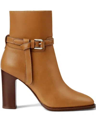 Ralph Lauren 90mm Donnely Buckle-detail Ankle Boots In Brown