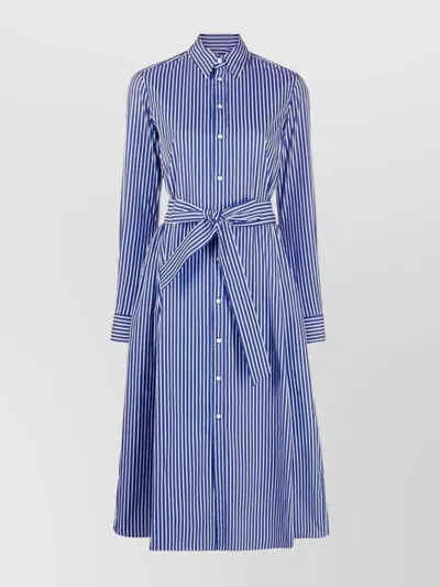 Ralph Lauren A-line Cotton Dress With Belted Waist In Blue