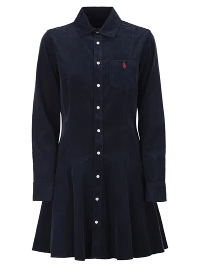 Ralph Lauren A-line Shirt Dress In Corduroy In Blue
