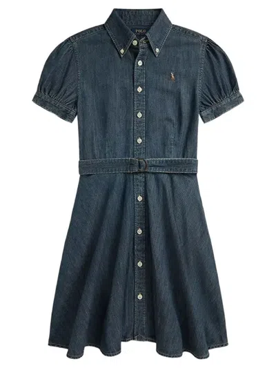 Ralph Lauren Kids' Denim Dress With Belt In Blue