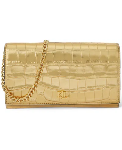 Ralph Lauren Adair Ii Medium Croc-embossed Crossbody Wallet In Gold