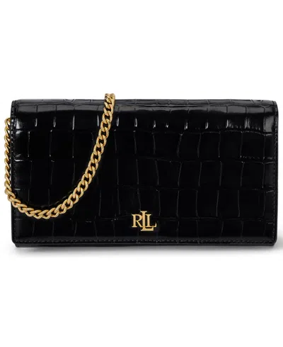Ralph Lauren Adair Ii Medium Croc-embossed Crossbody Wallet In Black