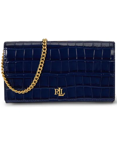 Ralph Lauren Adair Ii Medium Croc-embossed Crossbody Wallet In Blue