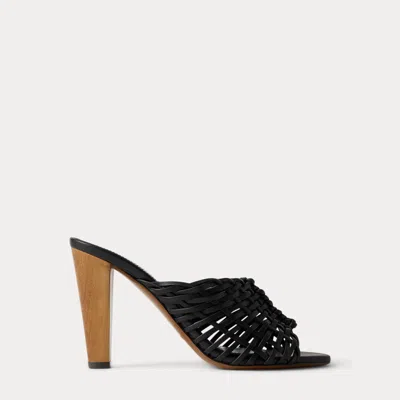 Ralph Lauren Adela 95 Mm Woven Lambskin Mule In Black