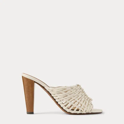 Ralph Lauren Adela 95 Mm Woven Lambskin Mule In Lux Cream In White