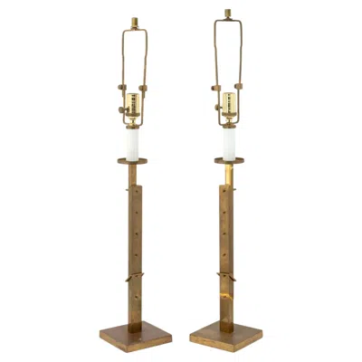 Pre-owned Ralph Lauren Adjustable Brass Table Lamps, Pair In Brown
