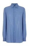 Polo Ralph Lauren Adrien Button-down Silk Georgette Shirt In Light Blue