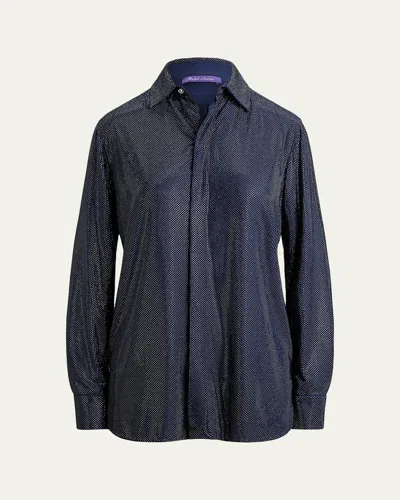 Ralph Lauren Adrien Embellished Silk Georgette Button-down Shirt In Blue