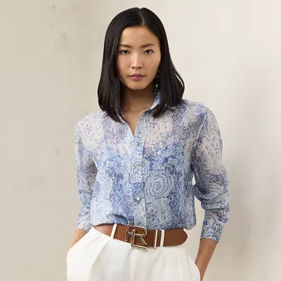 Ralph Lauren Adrien Relaxed Fit Print Gauze Shirt In Blue Multi