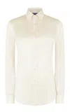 Polo Ralph Lauren Adrien Stretch-silk Charmeuse Shirt In Off-white