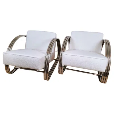 Pre-owned Ralph Lauren After , Pair Of Large Chrome Armchairs, Xxth Century In Gray
