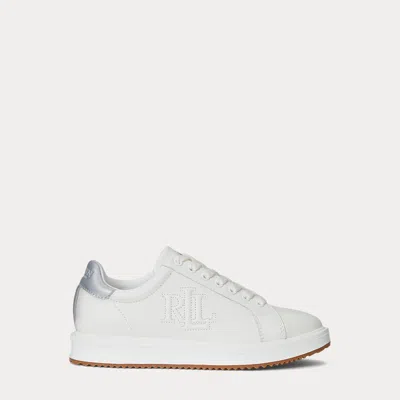 Ralph Lauren Ainsley Metallic-trim Leather Sneaker In Snow White/silver