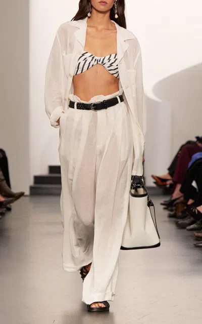 Ralph Lauren Alanna Linen-blend Straight-leg Pants In White