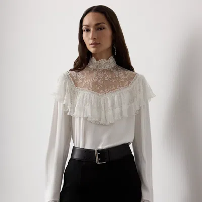 Ralph Lauren Alexandrea Crepe-back-satin Blouse In White