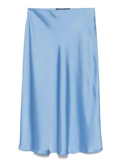 Ralph Lauren A-line Midi Skirt In Smooth Polyester With Elegant Hem In Blue
