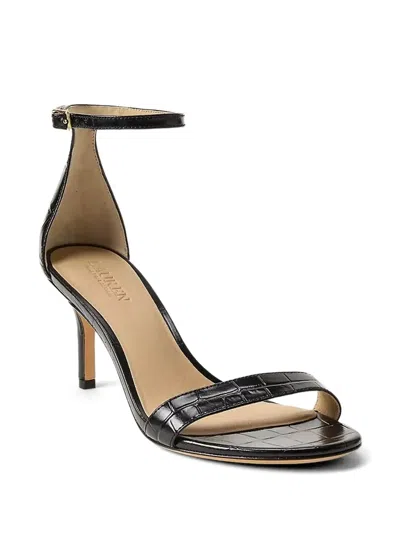Ralph Lauren Allie Crocodile-embossed Leather Sandals In Black