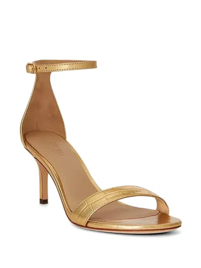 Ralph Lauren Allie Mid-heel Metallic Embossed Sandal In Modern Gold In Black