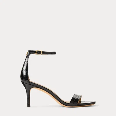 Ralph Lauren Allie Mid-heel Crocodile-embossed Sandal In Black