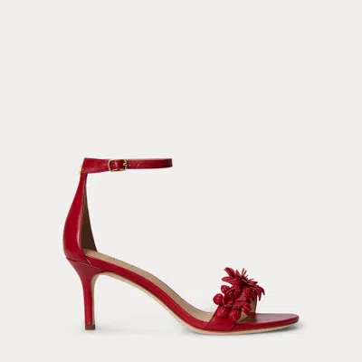 Ralph Lauren Allie Mid-heel Floral-trim Nappa Sandal In Festive Red