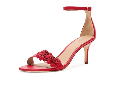 Ralph Lauren Allie Mid-heel Floral-trim Nappa Sandals In Red