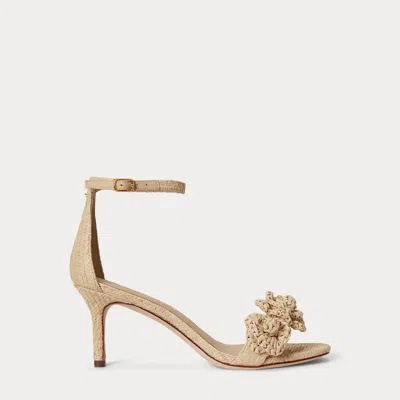 Ralph Lauren Allie Mid-heel Floral-trim Raffia Sandal In Natural In Neutral