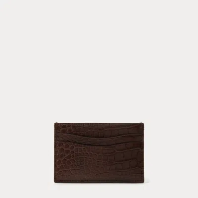 Ralph Lauren Alligator Card Case In Chocolate