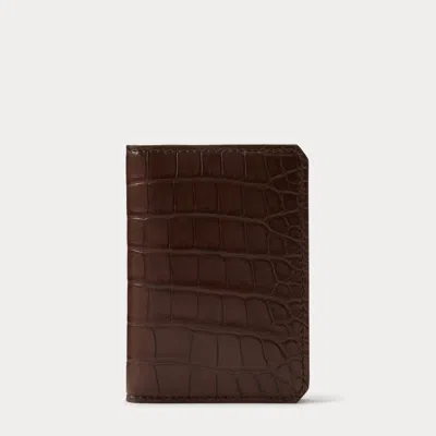 Ralph Lauren Alligator Folded Card Case In Chocolate