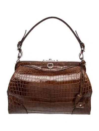 Pre-owned Ralph Lauren Alligator Ricky Doctor Bag In Brown