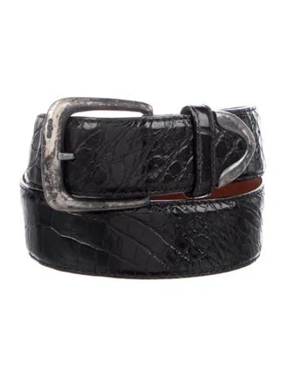 Pre-owned Ralph Lauren Alligator Waist Belt In Black