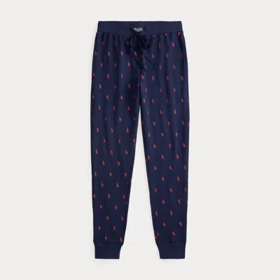 Ralph Lauren Allover Pony Waffle-knit Sleep Jogger In Blue