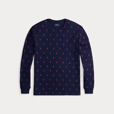 Ralph Lauren Allover Pony Waffle-knit Sleep Shirt In Blue