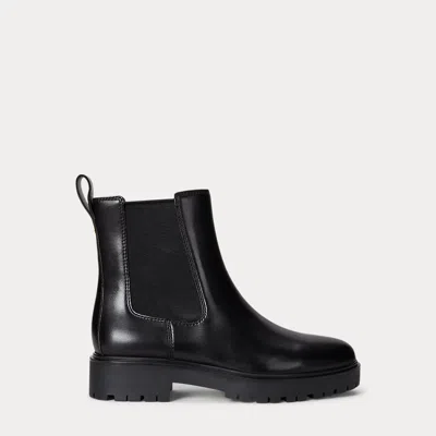 Ralph Lauren Allyson Burnished Leather Bootie In Black