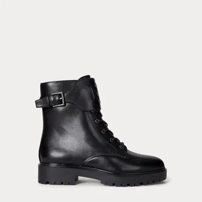Ralph Lauren Allyson Burnished Leather Lace-up Bootie In Black