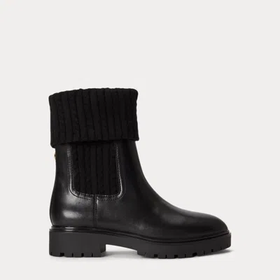 Ralph Lauren Allyson Cable-knit & Calfskin Bootie In Black