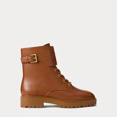 Ralph Lauren Allyson Calfskin Lace-up Bootie In Brown