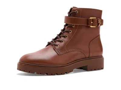 Ralph Lauren Allyson Calfskin Logo-keeper Booties Women's Boots Lauren Tan: 5 B - Medium, Leather In Brown