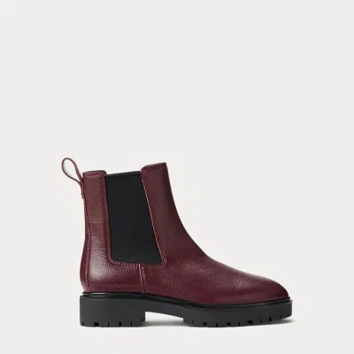 Ralph Lauren Allyson Pebbled Leather Bootie In Burgundy