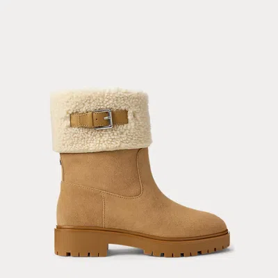 Ralph Lauren Allyson Shearling & Suede Lace-up Bootie In Brown